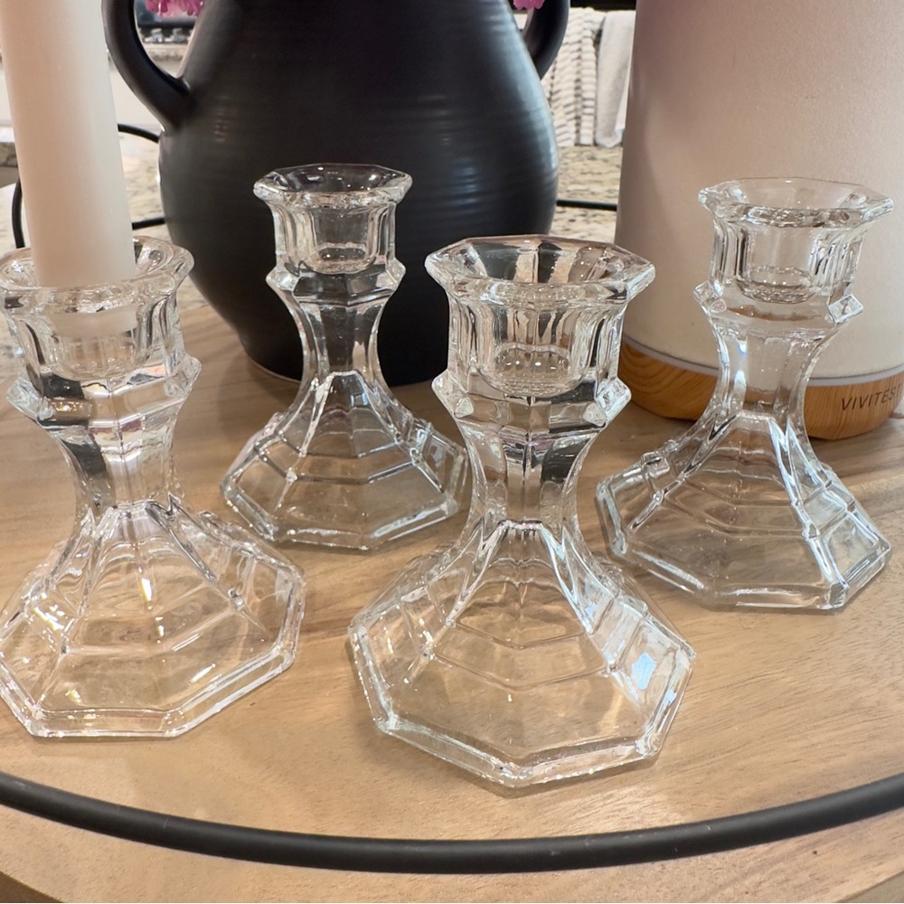 Elegant Clear Glass Candle Holders Set